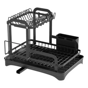 1Pc 2-Tier Dish Drying Rack For Kitchen Counter Space Saving Rustproof Dish Rack With Drainboard Detachable Kitchen Drainer Organizer Set With Utensil Holder Bowl Rack Dish Rack Chopping Board Rack