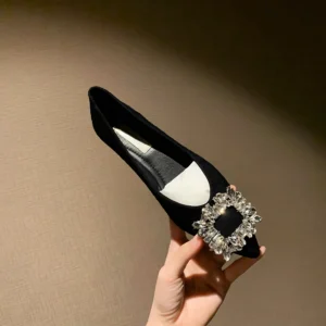 Women’s Square Buckle Pointed Flat Shoes