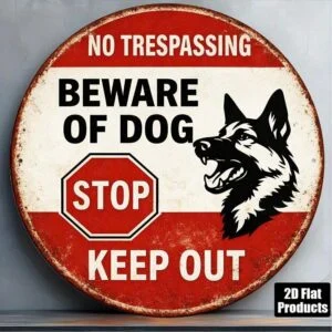 8x8in Vintage Beware Of Dog No Trespassing Round Warning Sign