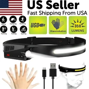 COB LED Headlamp USB Rechargeable Headlight Torch Work Light