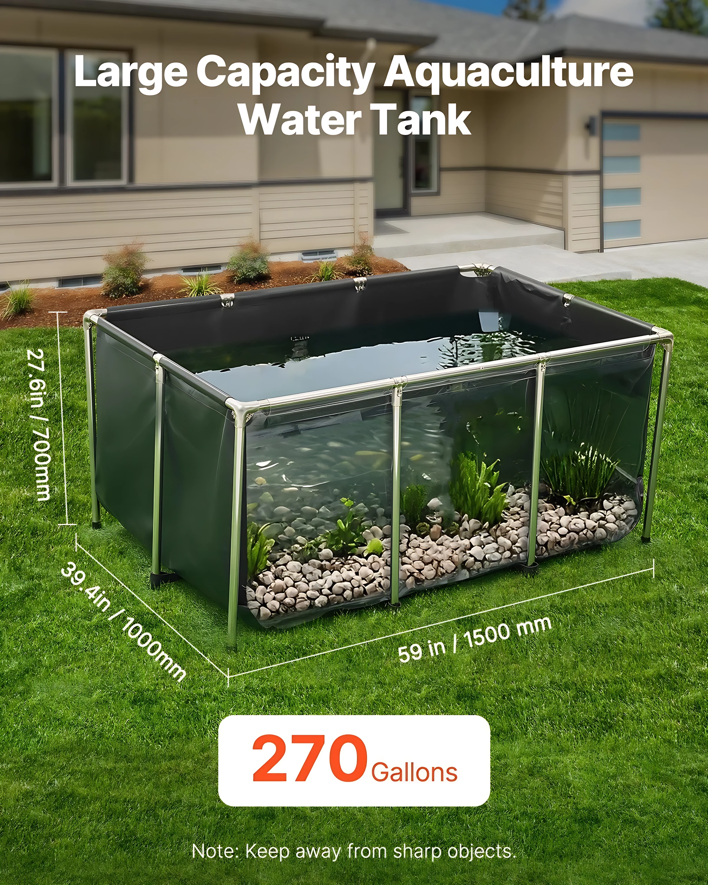Canvas Fish Pond Above Ground Koi Tank Gal with Clear Viewin