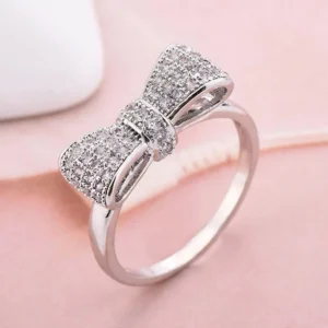 Japanese and Korean Fashion Bow Ring Women’s Ins Style Simple Zircon Love Ring Jewelry Accessories Cross-border Explosions