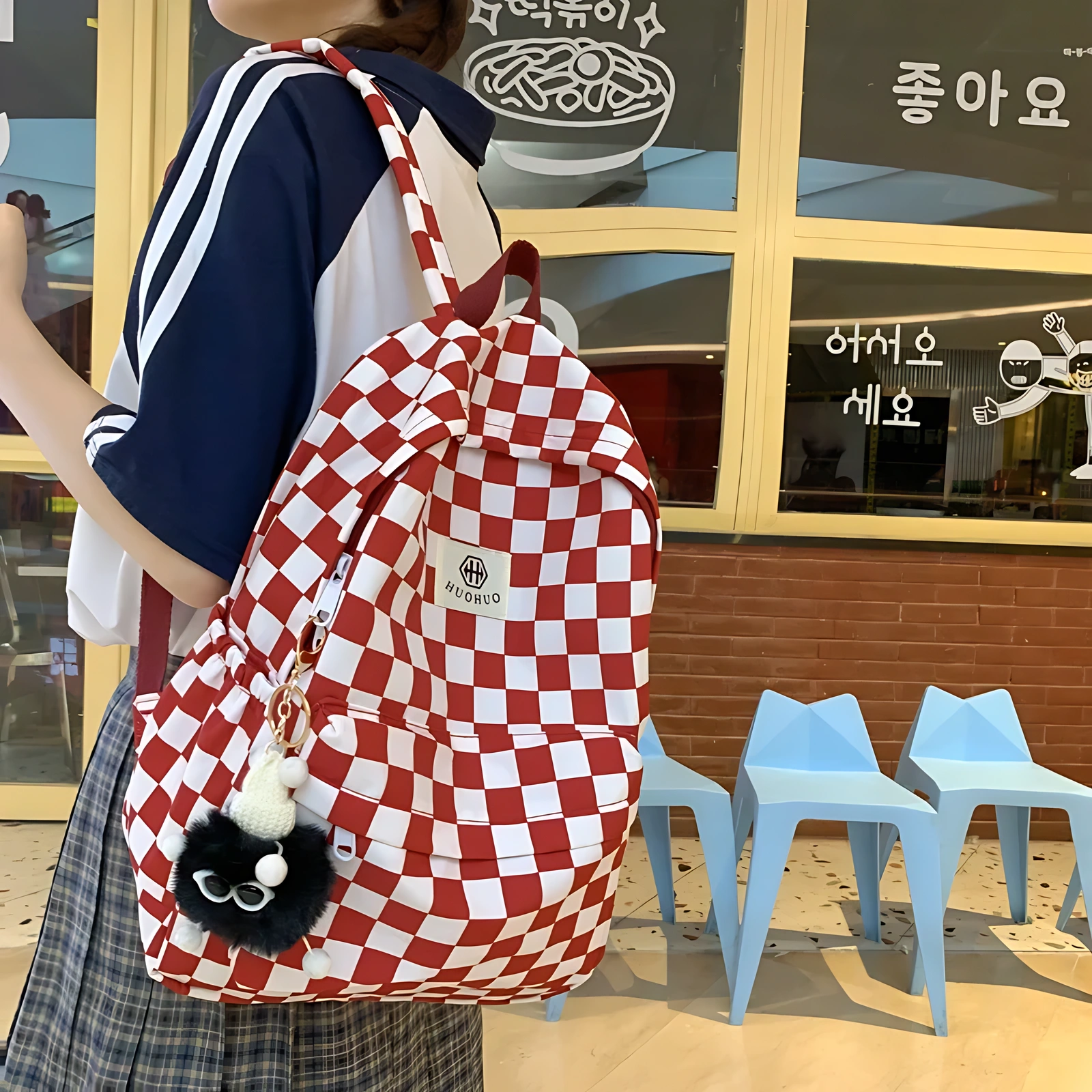 Vintage Plaid Laptop School Backpack for Women