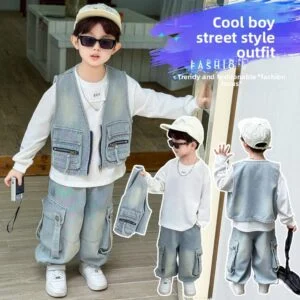 Boys Denim Vest, T-Shirt and Pants 3-Piece Set