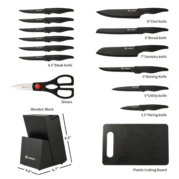 16 Pieces Kitchen Knife Block Set with Cutting Board