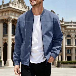 Men's Suede Zipper Jacket Retro Long Sleeve Casual Out