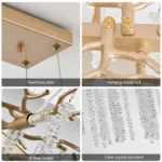 39-inch Modern Golden Pendant Light with Cascading Crystal S