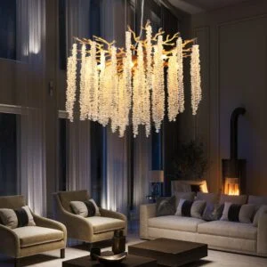 Golden Pendant Light Cascading Crystal