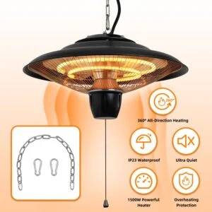 1500W Outdoor Hanging Patio Heater Ultra-Quiet Electric Heat