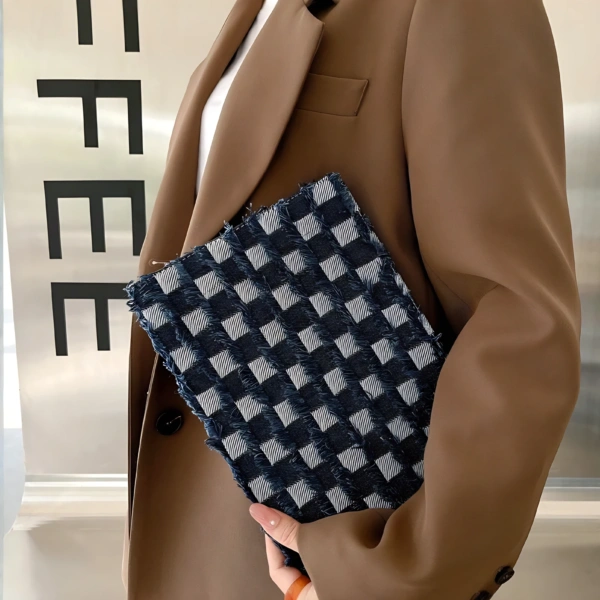 Tablet protective case with denim plaid pattern