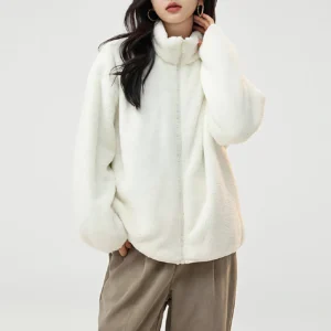 Winter Fleece Coat Women Coral Fleece Zipper Thickened Warm Outerwear