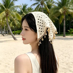 Bohemian Shell Tassel Knit Beanie Hat