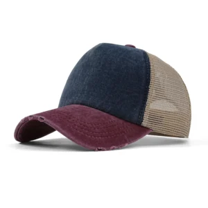 Color-blocked distressed hat
