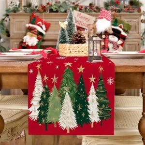 Christmas Table Runner 13x72 Inch, Xmas Trees Snowflakes Holiday Decorative Farmhouse Table Decoration For Kitchen Dinning,