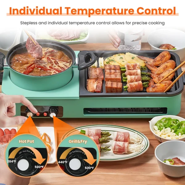 3 in 1 Electric Pot with Grill 1600W Smokeless Non-Stick Kor