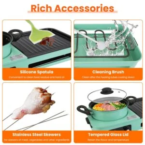 1Pc 3 In 1 Electric Pot With Grill 1600W Smokeless Non-Stick Korean BBQ Grill Shabu Shabu Pot Combo With Independent