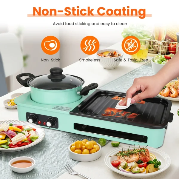 3 in 1 Electric Pot with Grill 1600W Smokeless Non-Stick Kor