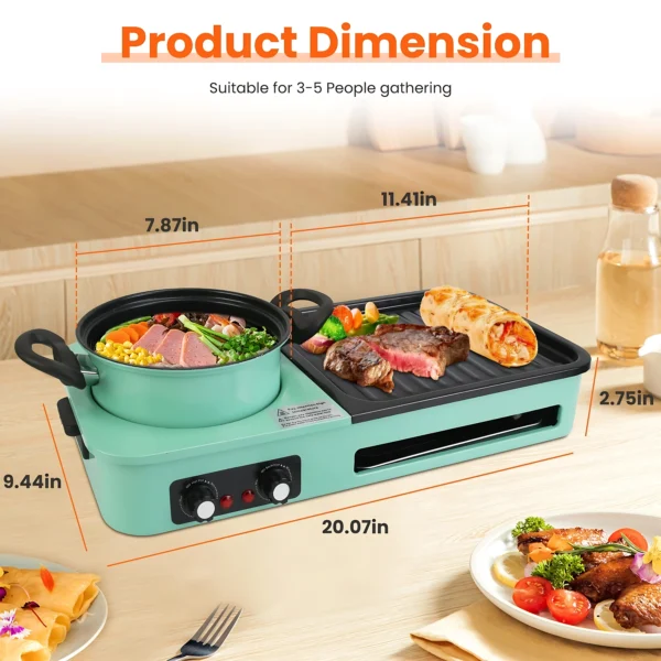 3 in 1 Electric Pot with Grill 1600W Smokeless Non-Stick Kor