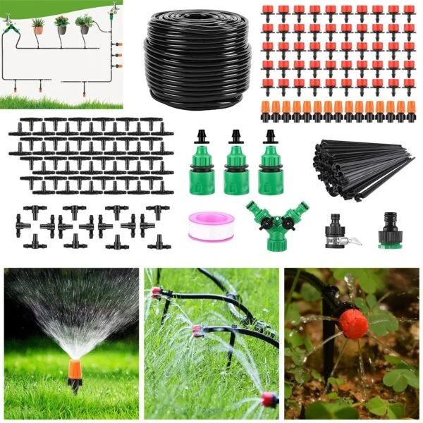 164FT Drip Irrigation Kit For Spring Summer Garden Automatic Garden Irrigation System Misting Plant Watering Drip Kit For Garden Greenhouse Flower Bed Patio Lawn