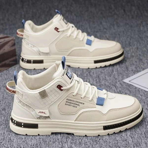 Men’s shoes: Breathable high-top white sneakers