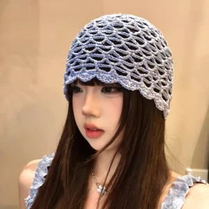 Japanese Style Hollow Out Sequin Knit Pullover Hat