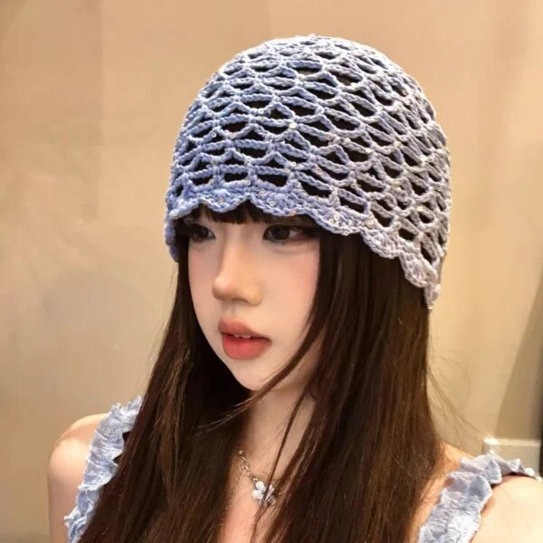 Japanese Style Hollow Out Sequin Knit Pullover Hat