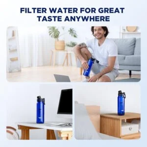 1060mL Water Filter Bottle, 4Stage F Daily Hydration Travel, Blue Translucent