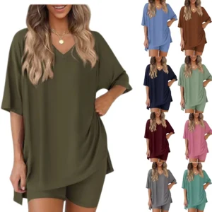 Women's V-Neck Loungewear Shorts Set