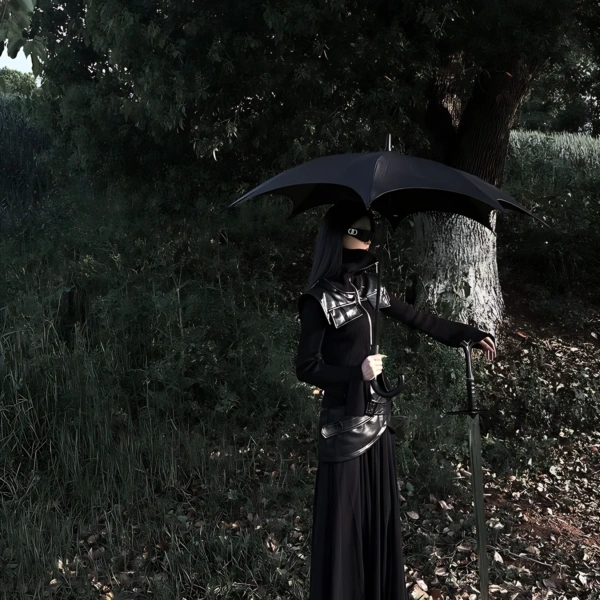 Automatic sun umbrella with black vinyl for sun protection
