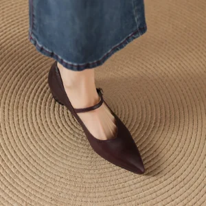 4cm Niche Fashion Shallow Slip-On Single-Strap Shoes 2026 Spring and Autumn New Pointed Toe Chunky Heel Slip-On Leather Shoes for Women
