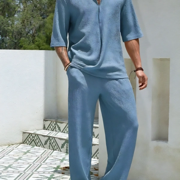 Men’s Short Sleeve Shirt and Trousers Casual Set