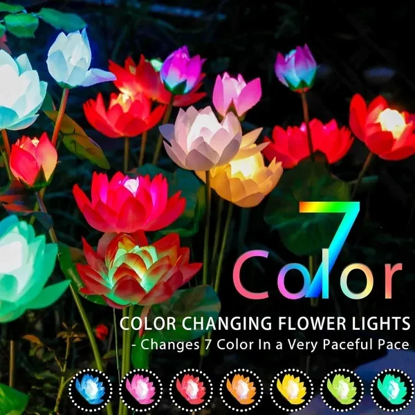 Solar Garden Lights, Lotus Flower Lights, Outdoor Light For Garden, Patio, Yard Decoration, 7 Color Changing Decorative
