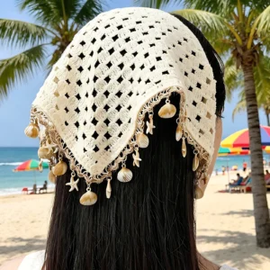 Bohemian Shell Tassel Knit Beanie Hat