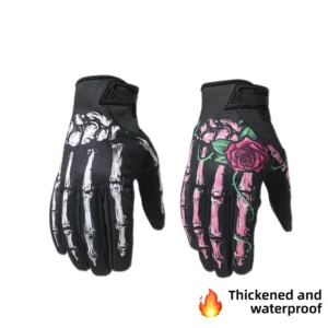 Winter Touchscreen Cycling Gloves with Skull Rose Design