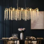 39-inch Modern Golden Pendant Light with Cascading Crystal S