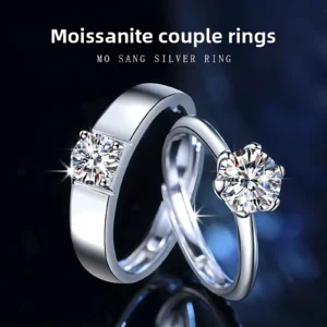 Classic Six-Claw Moissanite Silver Couple Ring