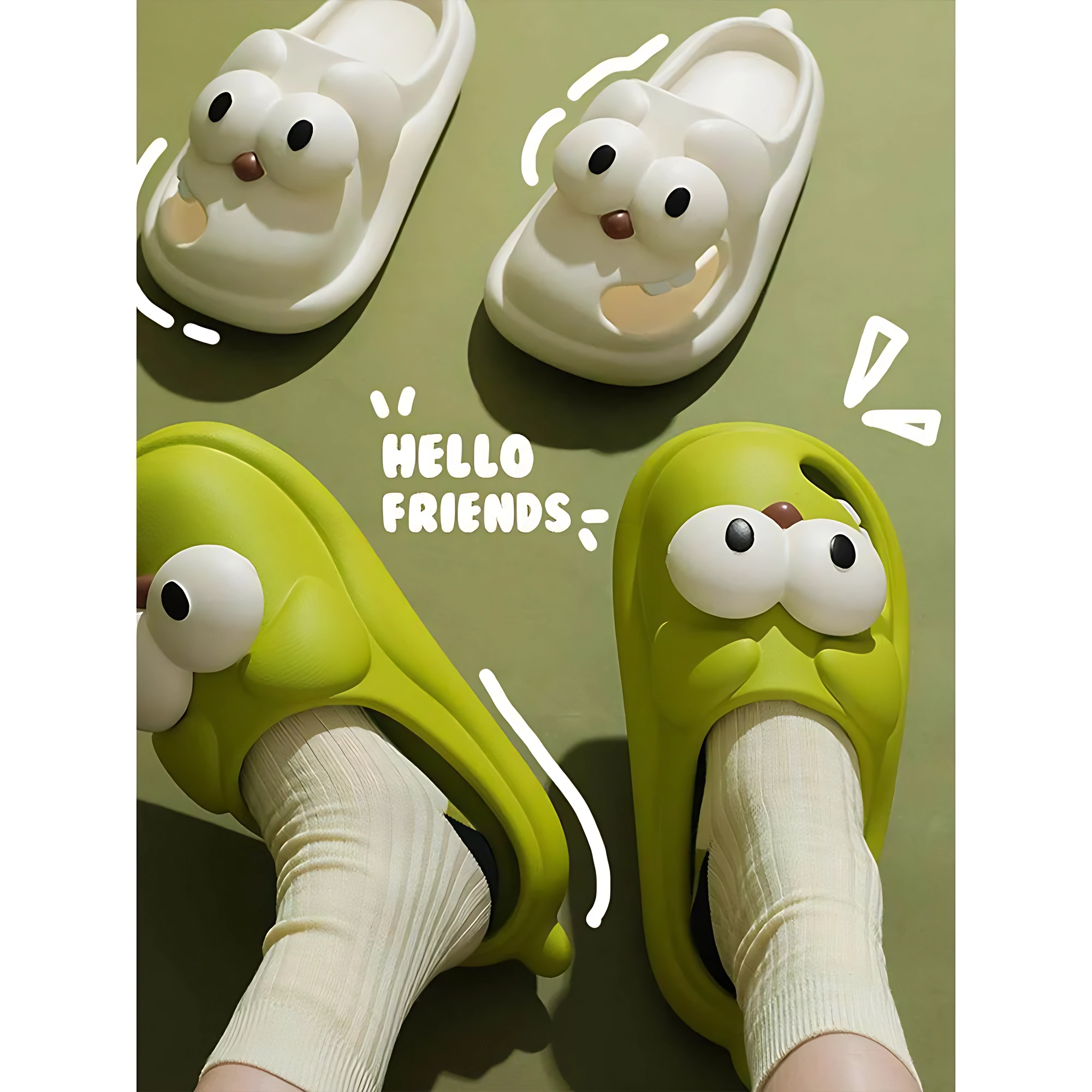 Big-Eyed Dog Design Couple Slippers