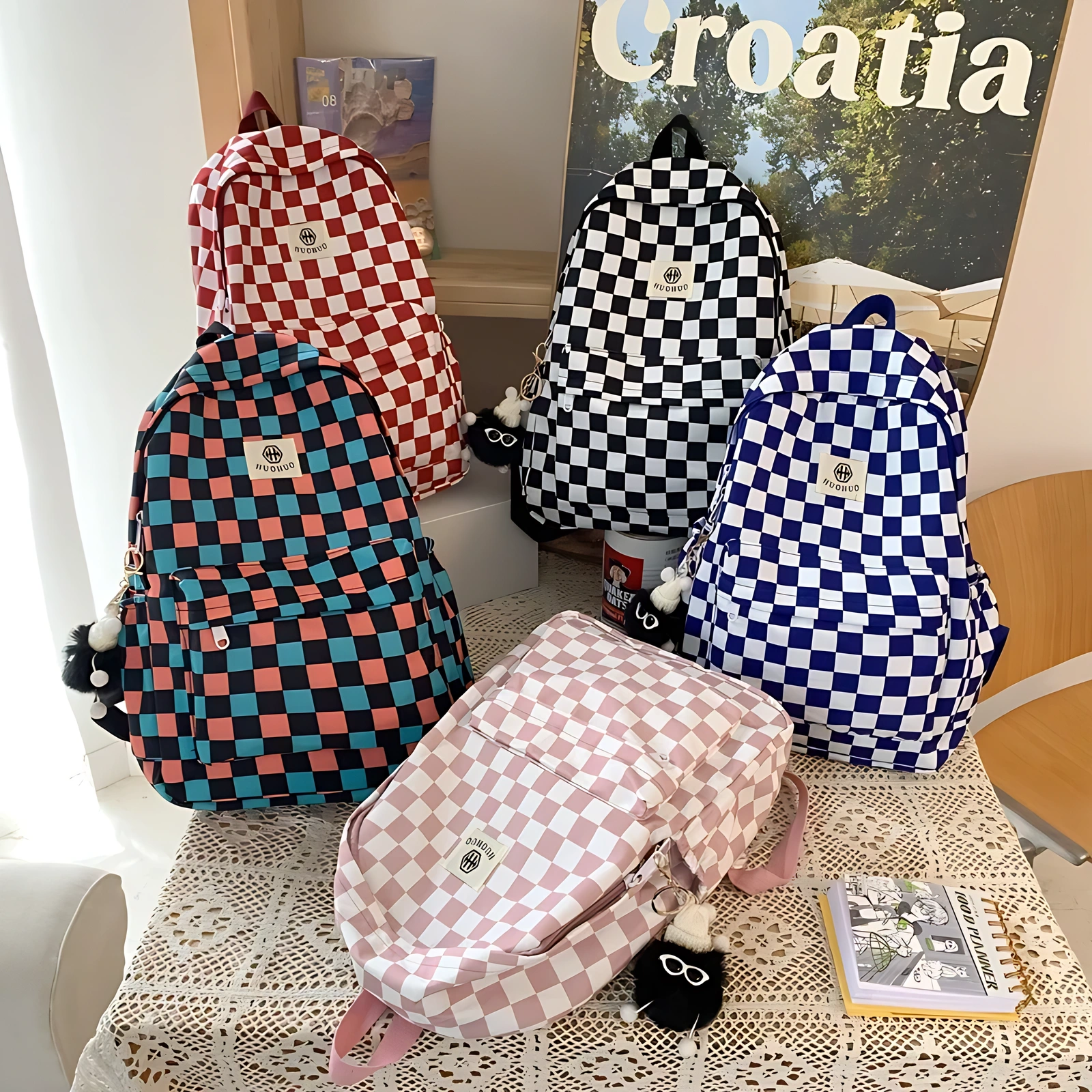 Vintage Plaid Laptop School Backpack for Women