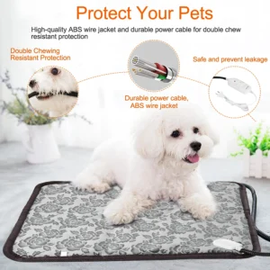 1Pc Pet Heating Pad Dog Cat Electric Heating Mat Waterproof Adjustable Warming Blanket With Chew Resistant Steel Cord Case