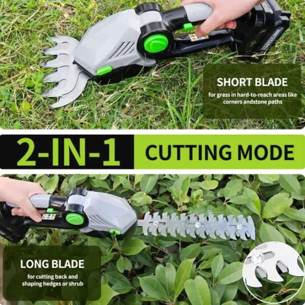Cordless Hedge Trimmer, 2-in-1 Electric Handheld Grass Shears With 21V 2.0 Battery X2, Grass Trimmer, Mini Bush Trimmer Kit For Garden, Patio And Lawn
