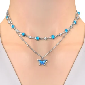 Blue Butterfly Necklace Women Layered