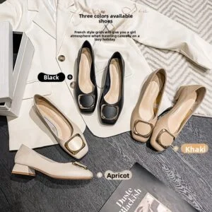 Women's Genuine Leather Thick-Heel Slip-On Shoes