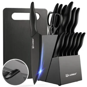 16 Pieces Kitchen Knife Block Set with Cutting Board