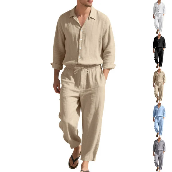 Men’s Linen Casual Shirt and Trousers Set