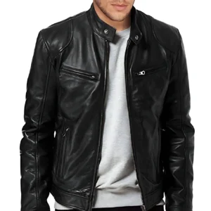 Pu Leather Motorcycle Jacket Stand-up Col Stand