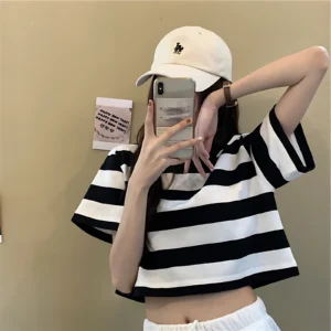 Striped Short Sleeve Womens Tops
