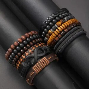 Coconut Shell Wooden Beads Beaded Elastic Thread Men’s Bracelet