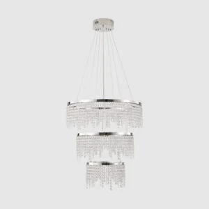 24-inch Crystal Chandelier LED Ceiling Lamp, Adjustable Color Temperature 3000K 4000K 6000K, Height Adjustable, Luxury Round Chandelier, Suitable For Living Room, Dining Room, Bedroom