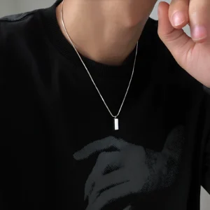 Silver Small Brick Simple Men’s Necklace