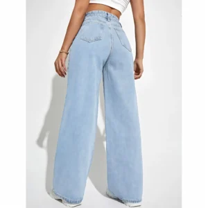 Womens High Waist Wide Leg Denim Pants
